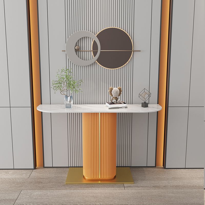 Glam Half Moon Slate Console Table Stain Resistant Pedestal Sofa Console Table Clearhalo 'Console Tables' 'console_tables' 'Entry & Mudroom Furniture' 'furn' 'furn_console_tables' 'Furniture' 1200x1200_d278c74f-bf98-4472-8846-ba269baa43b7