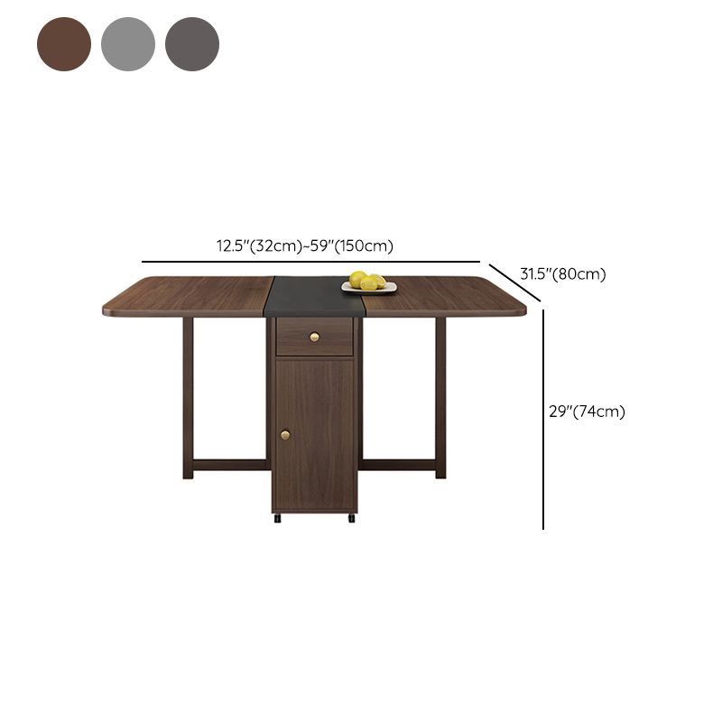 Modern Rectangle Folding Wood Dining Table for Small Space with Pedestal Base