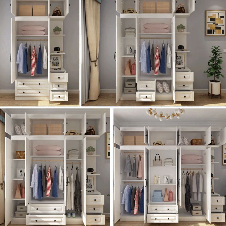 Contemporary White Wardrobe Cabinet Engineered Wood Storage Cabinet Clearhalo 'Armoires & Wardrobes' 'armoires_wardrobes' 'Bedroom Furniture' 'furn' 'furn_armoires_wardrobes' 'Furniture' 1200x1200_d27bbec5-8b6d-4bbe-85e6-4be7398702fa