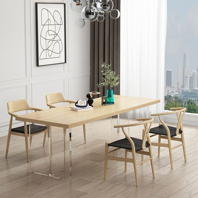 Modern Wood Table in Brown for Restaurant Rectangle Table with Acrylic Base Clearhalo 'Dining Tables & Seating' 'Dining Tables' 'dining_table' 'furn' 'furn_dining_table' 'Furniture' 'furniture_dining_table' 'Kitchen & Dining Furniture' 1200x1200_d27bebb3-d78a-40ce-a7b4-98092bfd571b