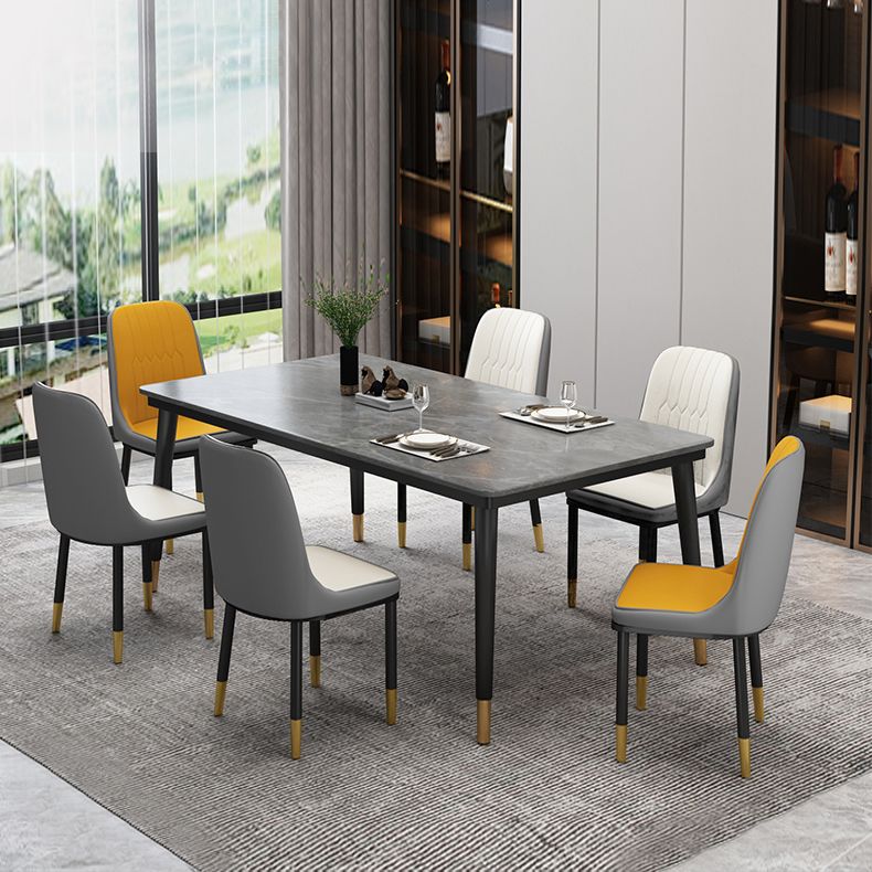 Traditional Luxury Rectangle Dining Room Table Sintered Stone Table with 4 Black Legs Clearhalo ' dining_table' 'Dining Tables & Seating' 'Dining Tables' 'furn' 'furn_dining_table' 'Furniture' 'furniture_dining_table' 'Kitchen & Dining Furniture' 'kitchen&dining_furn' 'kitchen' 'kitchen_dining_table' 1200x1200_d2808661-b357-4c63-942e-02663b690e8c