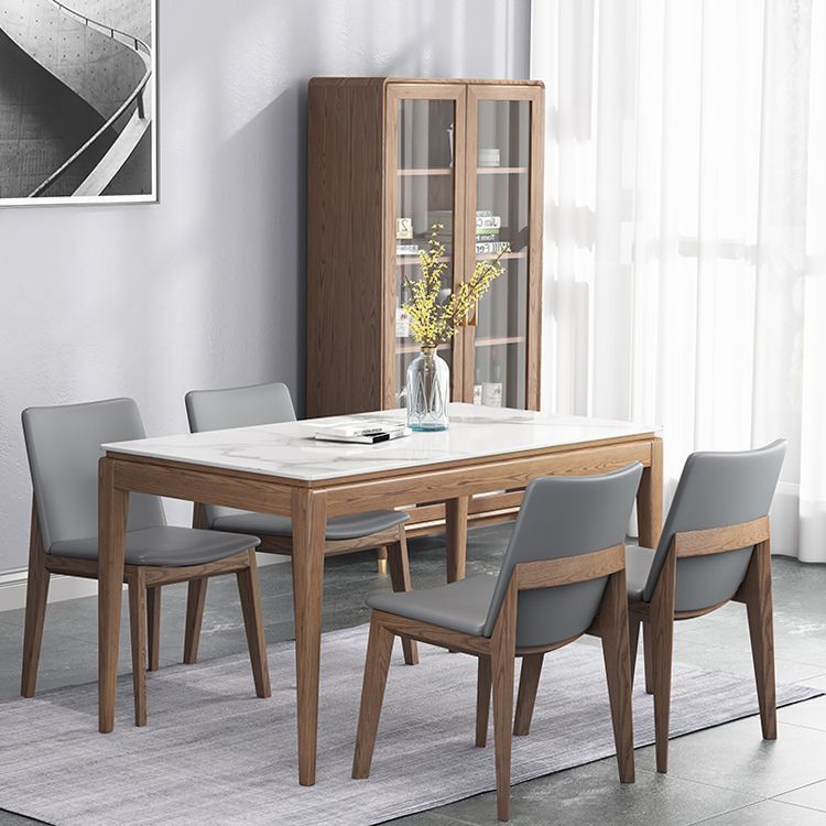 Mid-Century Modern Rectangle Dining Table Sintered Stone Table with 4 Legs Wood Base Clearhalo ' dining_table' 'Dining Tables & Seating' 'Dining Tables' 'furn' 'furn_dining_table' 'Furniture' 'furniture_dining_table' 'Kitchen & Dining Furniture' 'kitchen&dining_furn' 'kitchen' 'kitchen_dining_table' 1200x1200_d2812965-13e7-4b67-bcd8-03070f594edb