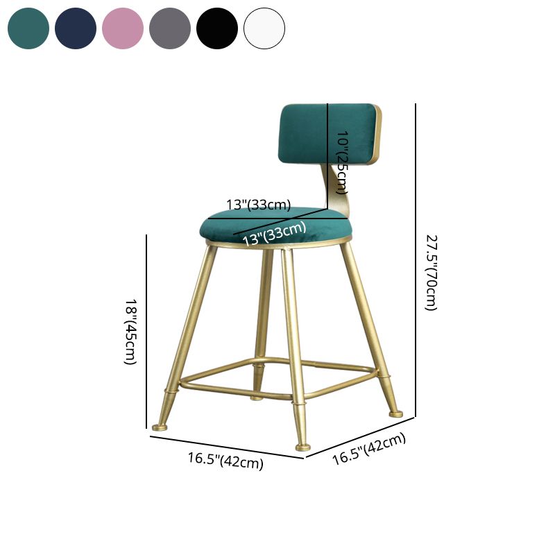 Glam Backrest Armless Counter Stool Iron Beauty Shop Bar Stool with Suede Cushion Clearhalo 'Bar Furniture' 'Bar Stools' 'bar_stools' 'furn' 'furn_bar_stools' 'furniture_bar_stools' 'Kitchen & Dining Furniture' 'kitchen&dining_furn' 'kitchen' 'kitchen_furn' Furniture' 1200x1200_d2899007-9550-47de-983c-9f3caf73b875