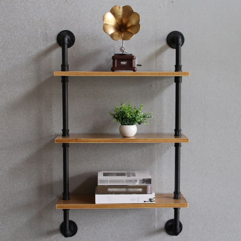 Wall Unit and Etagere Bookshelf Industrial Black Iron Frame and Pine Wood Shelf Clearhalo 'Bookcases' 'furn' 'furn_bookcases' 'Furniture' 'furniture_bookcases' 'kitchen' 'kitchen_bookcases' 'Living Room Furniture' 'Office Furniture' 1200x1200_d289bfff-c3a5-41a8-87c4-306461309f32