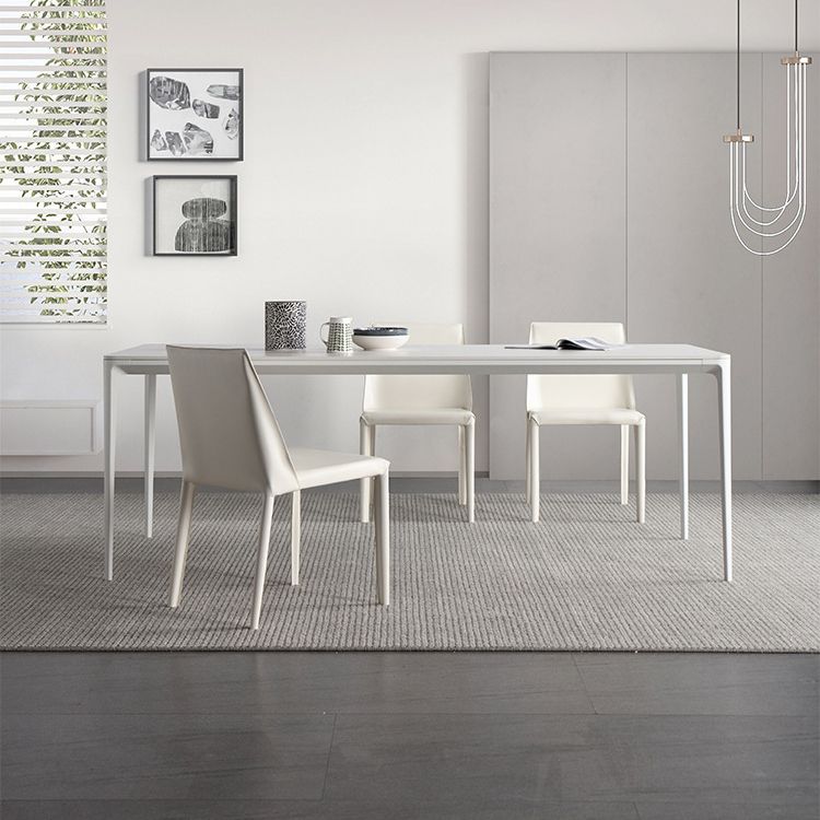 Rectangle Dining Table White Stone Top Table with 4 Legs Base Clearhalo 'Dining Tables & Seating' 'Dining Tables' 'dining_table' 'Furniture' 'furniture_dining_table' 'Kitchen & Dining Furniture' 'kitchen' 'kitchen_dining_table' 1200x1200_d289f6f0-fb51-410d-80d2-549c7b13402a