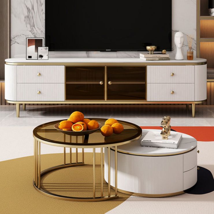Marble Glam TV Console White 4 Drawers Media Console with Doors Clearhalo 'furn' 'furn_tv_stands_entertainment_centers' 'Furniture' 'Living Room Furniture' 'TV Stands & Entertainment Centers' 'TV Stands & Media Storage Furniture' 'tv_stands_entertainment_centers' 1200x1200_d28bf322-2f2e-4ccf-9eff-9425bf66ce8c