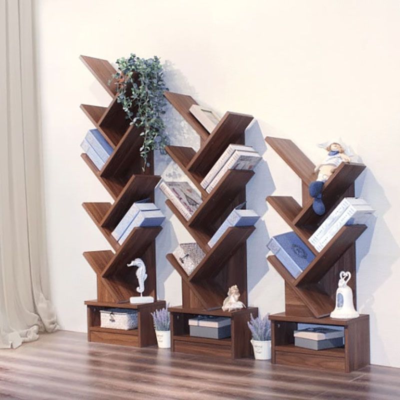 Modern Engineered Wood Bookshelf Walnut Geometric Closed Back Bookcase Clearhalo 'Bookcases' 'furn' 'furn_bookcases' 'Furniture' 'Office Furniture' 1200x1200_d28c8a1a-012b-4d6a-be40-19264530de7e