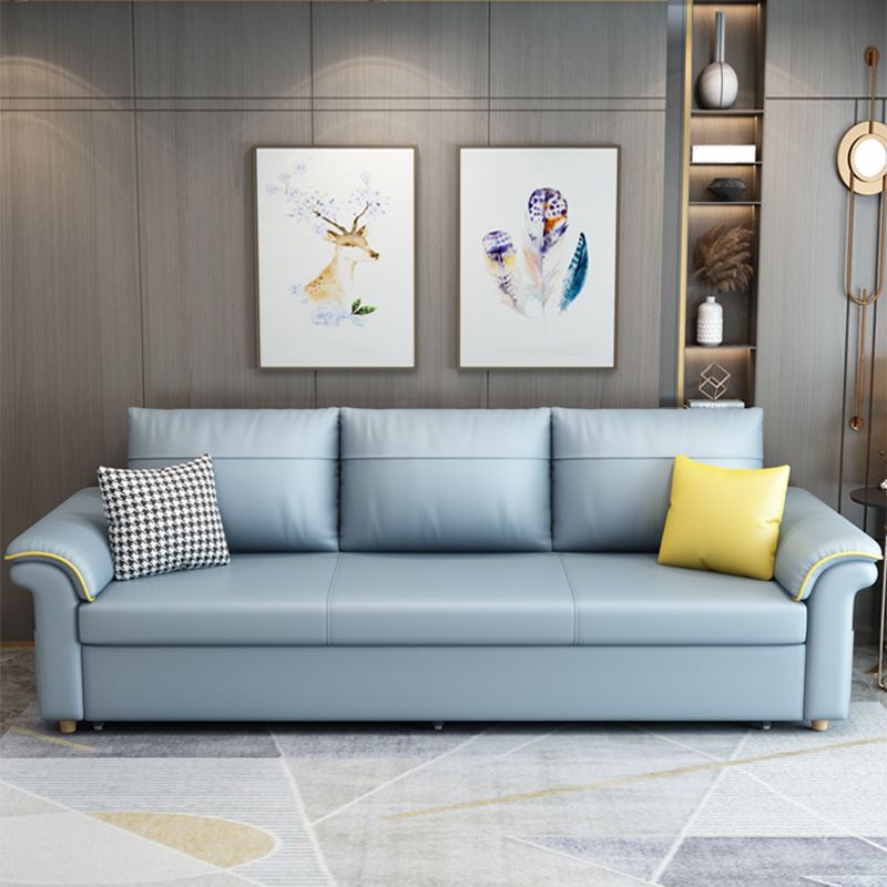 ストレージスカンジナビアソファベッドと青いフェイクレザースリーパーソファ