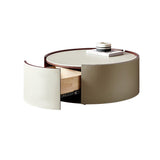 Moderner Drum Basis solider Leder -Runder Tisch Couchtisch mit Lagerung