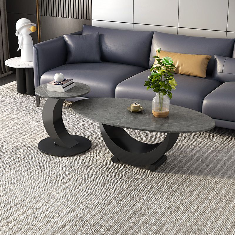 2 Piece Nesting Tables Oval Minimalist Modern Coffee Table Set Clearhalo 'Coffee & Accent Tables' 'Coffee Tables' 'coffee_tables' 'furn' 'furn_coffee_tables' 'Furniture' 'Living Room Furniture' 1200x1200_d297ec95-948c-4d3b-ac90-25b668b94d96