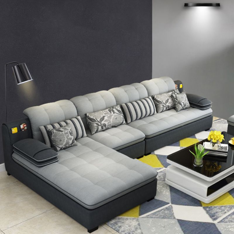 Divano in lino da fattoria con cantiera cuscino braccio a 4 posti