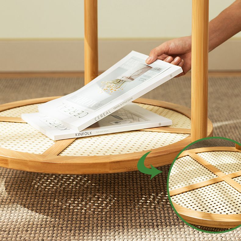 19.68" Tall Round Glass Top Side Table Wood 3 Legs End Table with Shelf