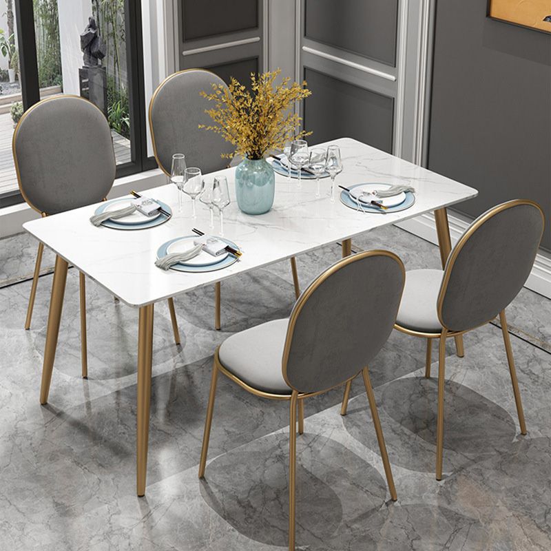 Table à manger rectangulaire à base dorée, Table glamour en Faux marbre pour la maison