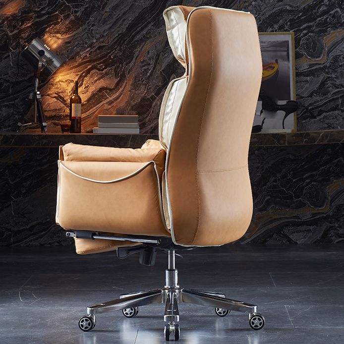 Modern Slide High Back Office Chai Brown Leather Office Chair Clearhalo 'furn' 'furn_office_chair' 'Furniture' 'Office Chairs' 'Office Furniture' 'office_chair' 1200x1200_d2a07d12-59ca-4ff8-86c4-a918b3a2ca06