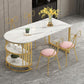 Glam Style Sintered Stone Dining Table Freeform Shape Table with Double Pedestal Base Clearhalo ' dining_table' 'Dining Tables & Seating' 'Dining Tables' 'furn' 'furn_dining_table' 'Furniture' 'furniture_dining_table' 'Kitchen & Dining Furniture' 'kitchen&dining_furn' 'kitchen' 'kitchen_dining_table' 1200x1200_d2a08a94-c897-4f74-9b03-9dff3080f66b