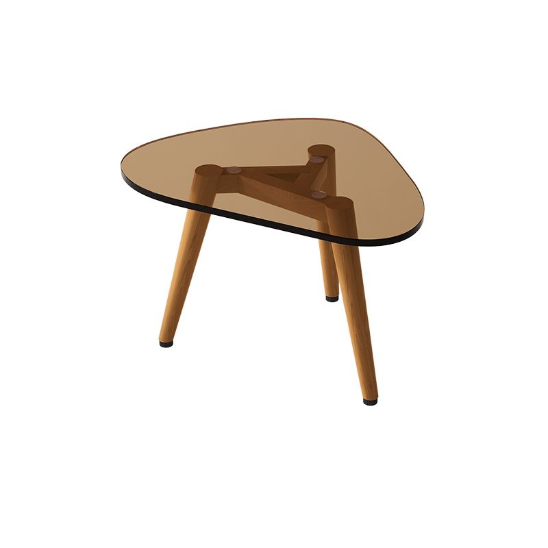 Wood and Glass 3 Legs Coffee Table Modern Triangle Clear Table