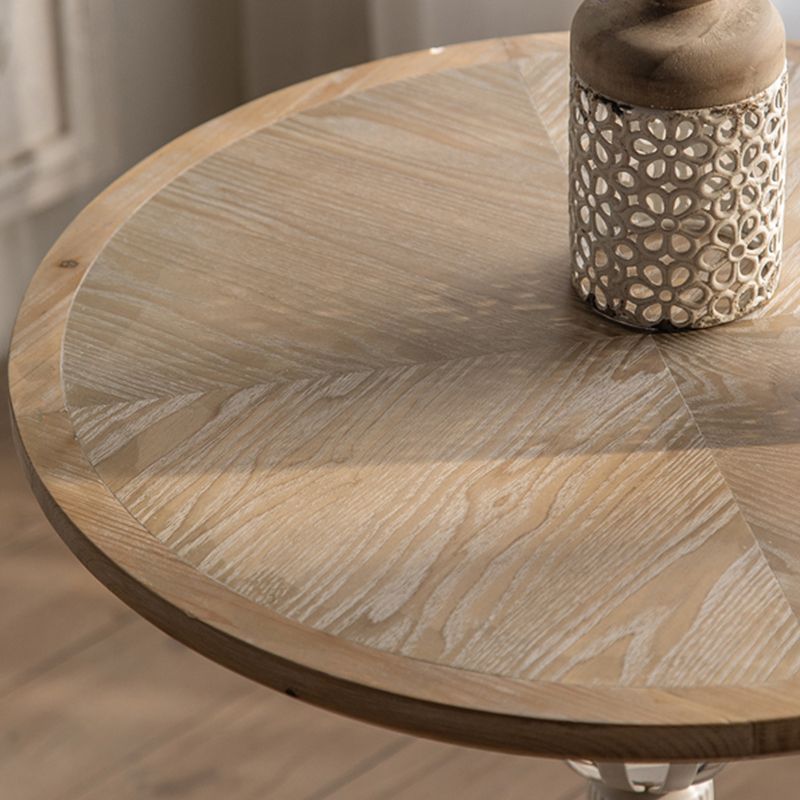 Rustic Wooden Round Top Side Table Metal Pedestal End Table - Distressed Surface Treatment