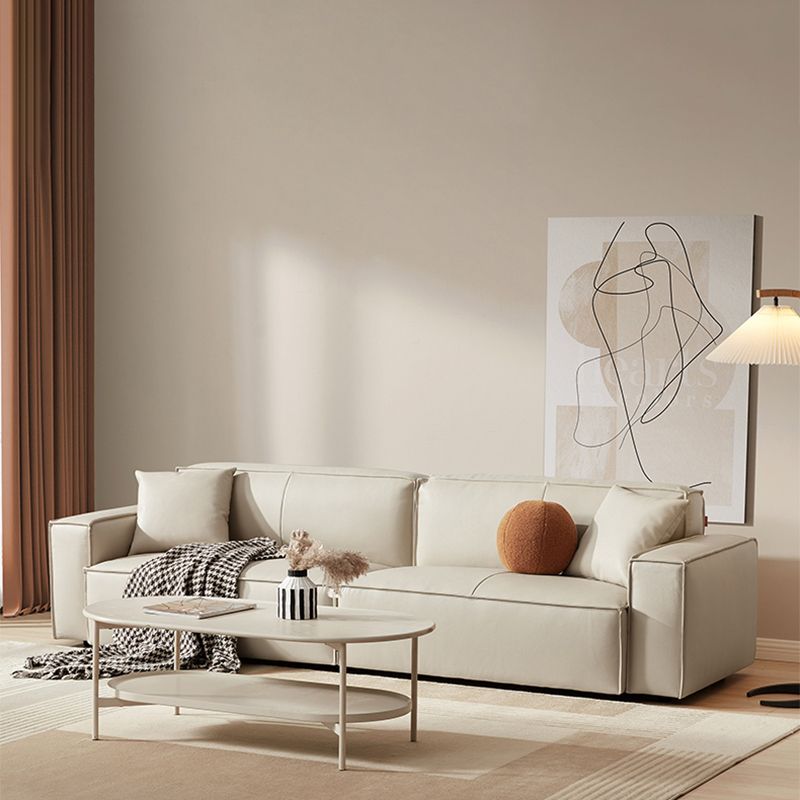 Solid Color Genuine Leather Bonus Room Square Arm 3-seater Sofa
