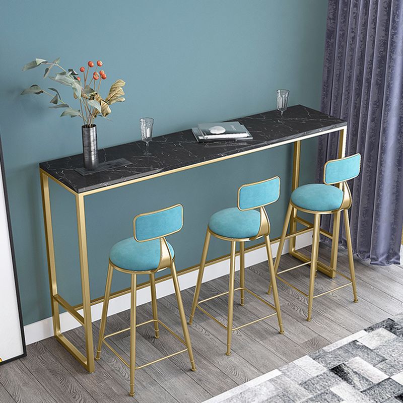 Stone Bar Dining Table Glam Rectangle Bar Table with Trestle Pedestal for Balcony