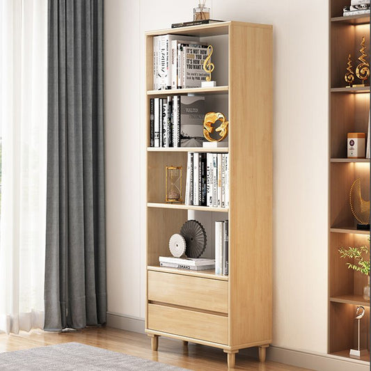 11" Wide Contemporary Shelf Open Wooden Bookcase with Drawer