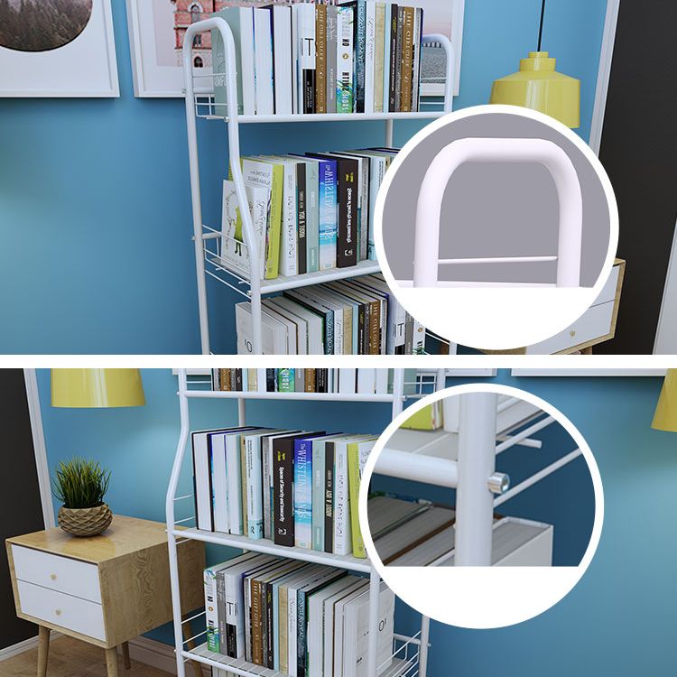 Modern Steel Bookshelf with Wheels Open Bookcase for Living Room