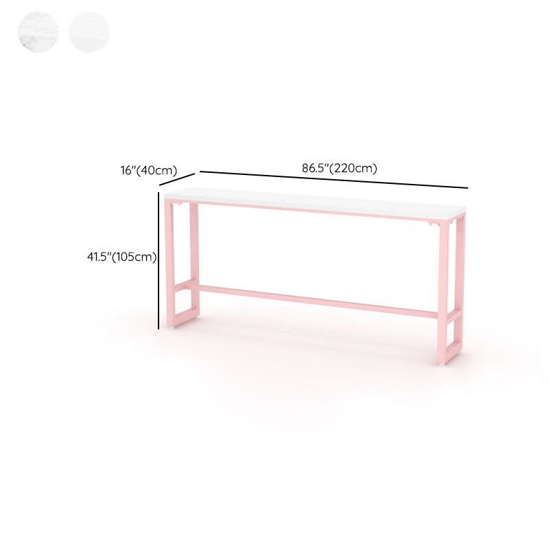 Glam Rectangle Bar Stool Table White Top Pub Table with Pink Base Clearhalo 'Bar Furniture' 'Bar Tables' 'bar_tables' 'furn' 'furn_bar_tables' 'Furniture' 'Kitchen & Dining Furniture' 1200x1200_d2abb695-1c3c-4c57-8fc8-00ae667cefad