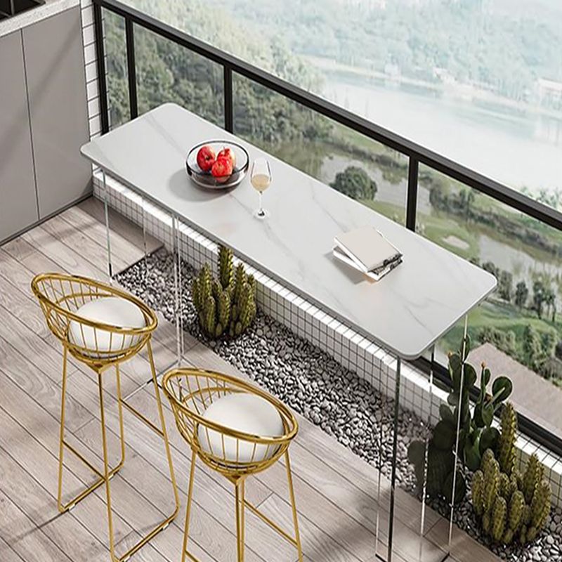 Table de bar rectangulaire en pierre blanche avec base en acrylique pour la maison