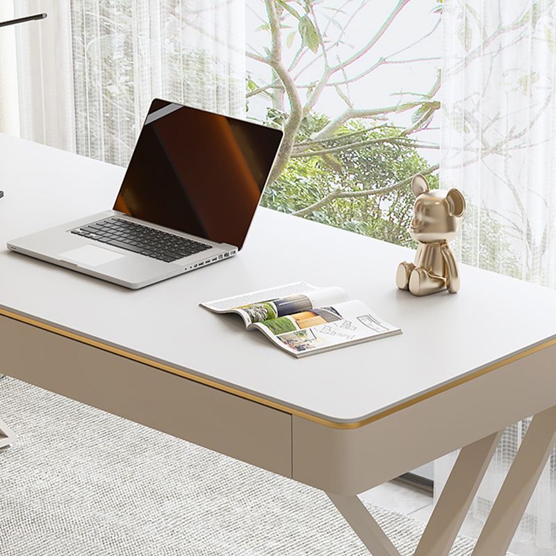 Escritorio de escritura de piedra de estilo contemporáneo escritorio de oficina rectangular con 2 cajones