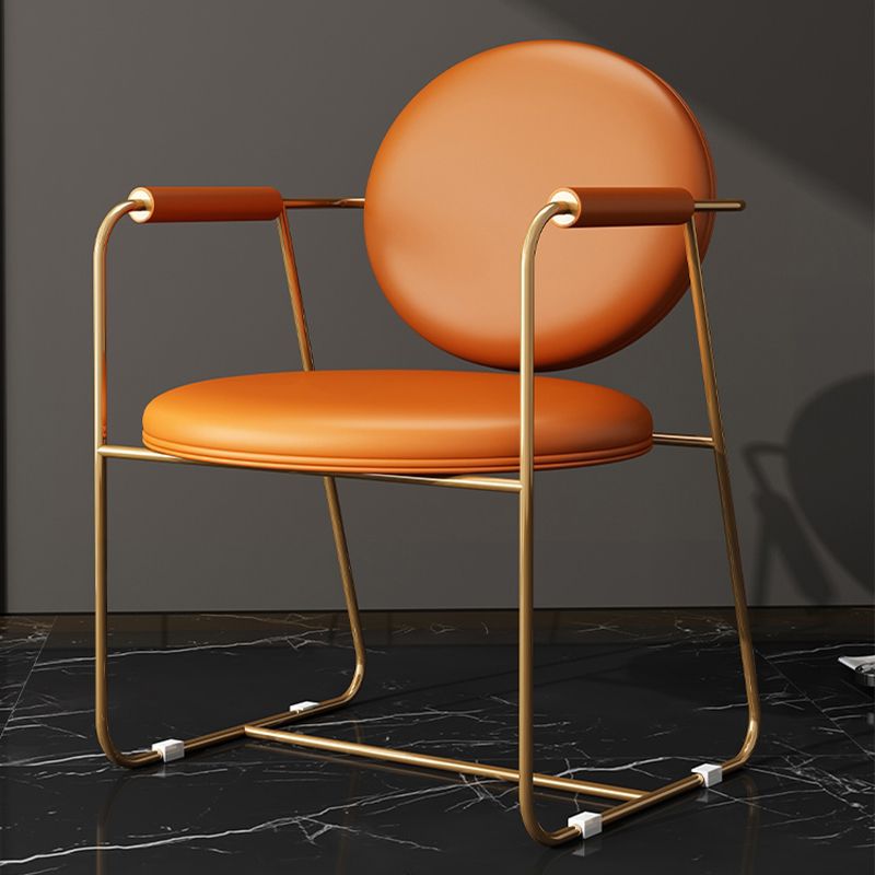 PU Leather Upholstered Dining Arm Chair Open Back Chair with Stainless Steel Frame