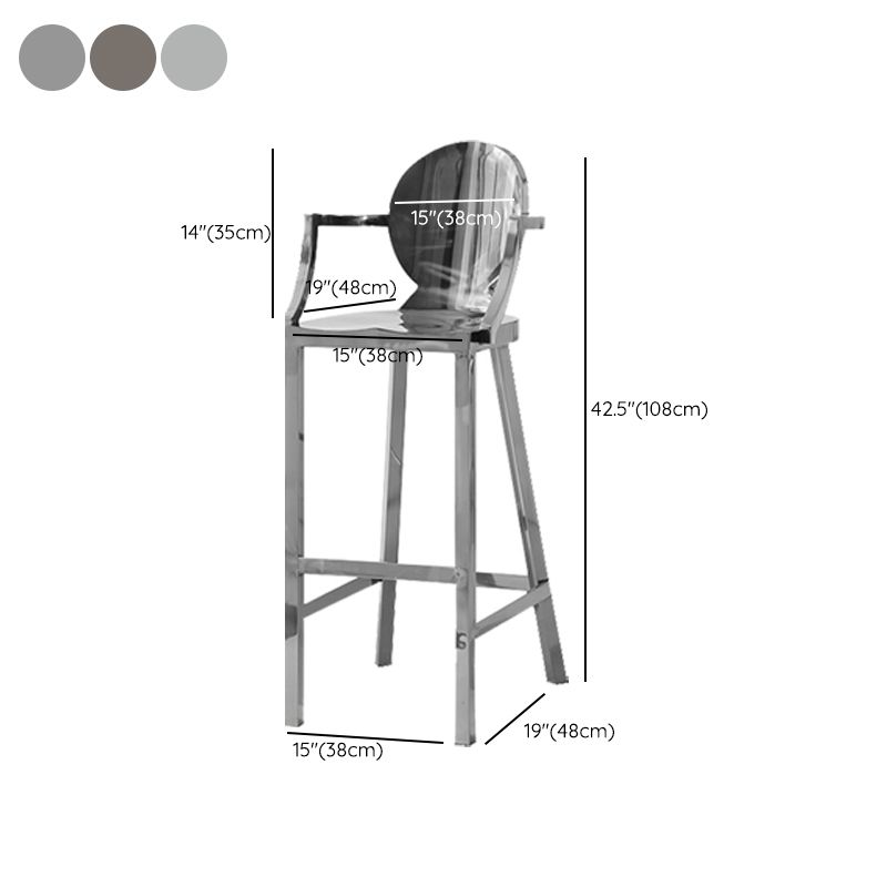 Industrial Style Counter Stool Silver Metal Bar Stool for Living Room