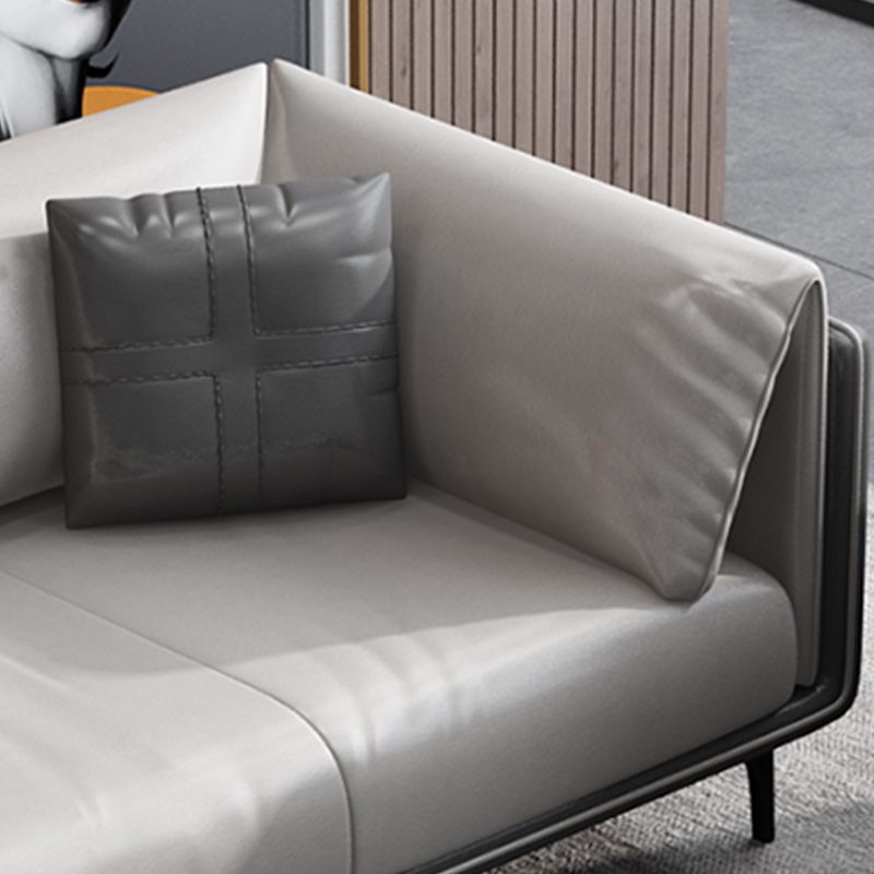 Minimalist Pillow Top Arm Sofa Gray Leather Loose Back Cushions Sofa