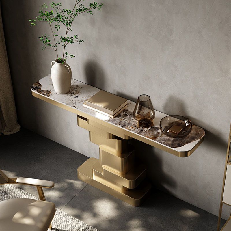 Glam Rectangle Console Table Stone Console Accent Table for Hall