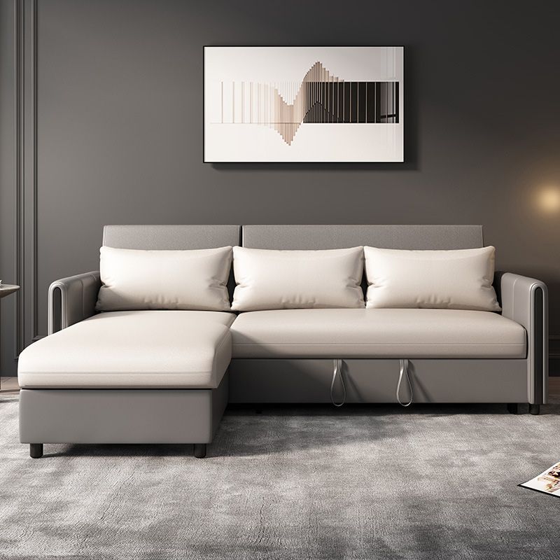 Square Arms Foldable Futon Pillow Included Sleeper Sofa with Storage