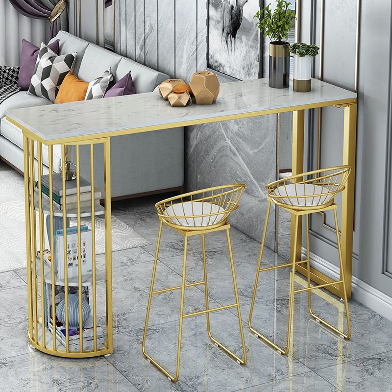 Stone Bar Dining Table Glam Bar Table with Double Pedestal for Kitchen Dining Room Clearhalo 'Bar Furniture' 'Bar Tables' 'bar_tables' 'furn' 'furn_bar_tables' 'Furniture' 'furniture_bar_tables' 'Kitchen & Dining Furniture' 1200x1200_d2ca2727-18cf-4b6b-b6e8-35024df85810