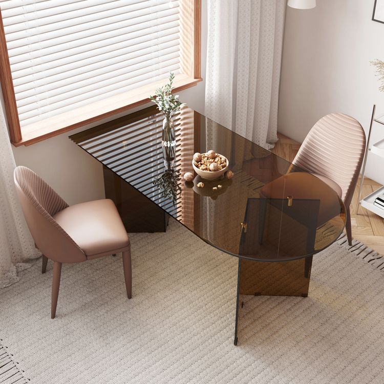 Contemporary Style Tempered Glass Dining Table Double Pedestal Base Free Form Table Clearhalo ' dining_table' 'Dining Tables & Seating' 'Dining Tables' 'furn' 'furn_dining_table' 'Furniture' 'furniture_dining_table' 'Kitchen & Dining Furniture' 'kitchen&dining_furn' 'kitchen' 'kitchen_dining_table' 1200x1200_d2cc8356-a037-4d88-b601-80ec11b3316f