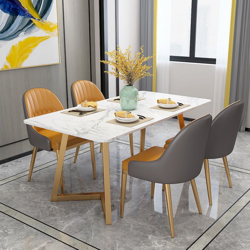 Glam Rectangle Dining Table Set 1/4/5 Pieces White Stone Top Dinette Set Clearhalo 'Dining Room Sets' 'Dining Tables & Seating' 'dining_room_set' 'furn' 'furn_dining_room_set' 'Furniture' 'Kitchen & Dining Furniture' 1200x1200_d2cd94e9-1dd0-4b21-a4fa-8940460634b1
