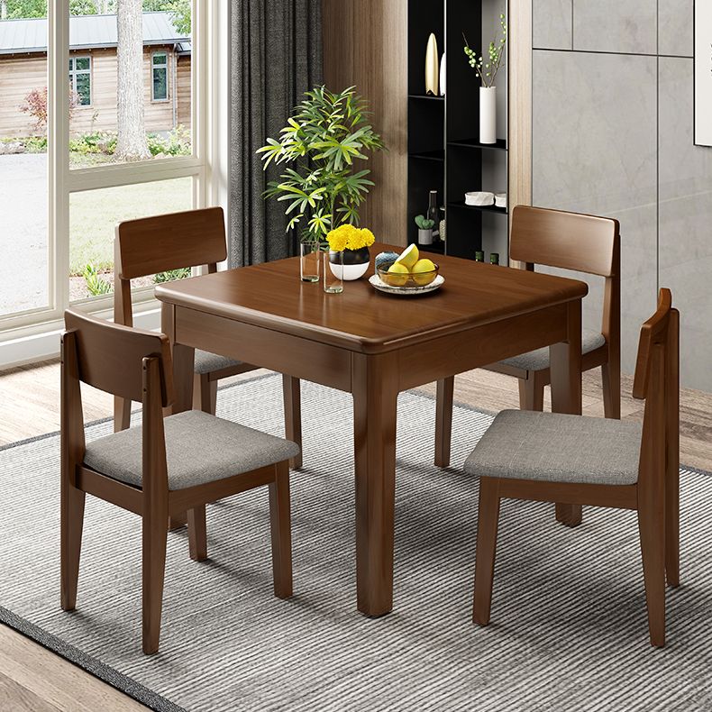 Muebles de madera maciza de estilo moderno 1/5 piezas de mesa cuadrada de forma cuadrada con silla