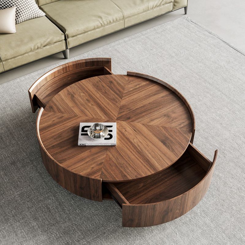 Round Wood Cocktail Table Set with 2 Drawers Modern Walnut Coffee Table Clearhalo 'Coffee & Accent Tables' 'Coffee Tables' 'coffee_tables' 'furn' 'furn_coffee_tables' 'Furniture' 'Living Room Furniture' 1200x1200_d2d08d75-2856-411e-8ba6-e439d3ec5ab1