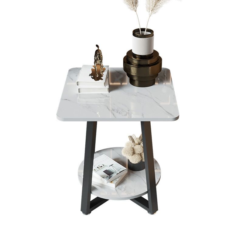 Cross Legs Square Side Table 21.65" Tall Stone End Table with Shelf Clearhalo 'Coffee & Accent Tables' 'End & Side Tables' 'end_side_table' 'end_side_tables' 'furn' 'furn_end_side_tables' 'Furniture' 'furniture_end_side_table' 'Living Room Furniture' 1200x1200_d2d177ce-0035-4544-ba8b-e33a930df6e7