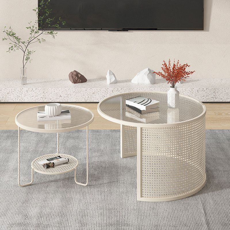 Tropical Round Frame Cocktail Table Glass Top Coffee Table Set