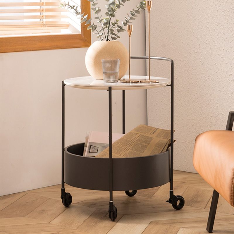 Round Ceramics Top Side Table 24.8" Tall Iron Base End Table with Shelf Clearhalo 'Coffee & Accent Tables' 'End & Side Tables' 'end_side_tables' 'furn' 'furn_end_side_tables' 'Furniture' 'Living Room Furniture' 1200x1200_d2d26d35-a51b-487b-9243-36727d3415f2