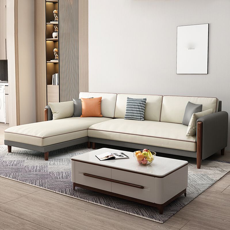 Contemporary Square Arm Sectional with Pillowed Back Cushions Clearhalo 'furn' 'furn_sectionals' 'Furniture' 'furniture_sectionals' 'kitchen' 'kitchen_sectionals' 'Living Room Furniture' 'Sectionals' 1200x1200_d2d30060-52a0-47e8-9ea2-4e856b895290