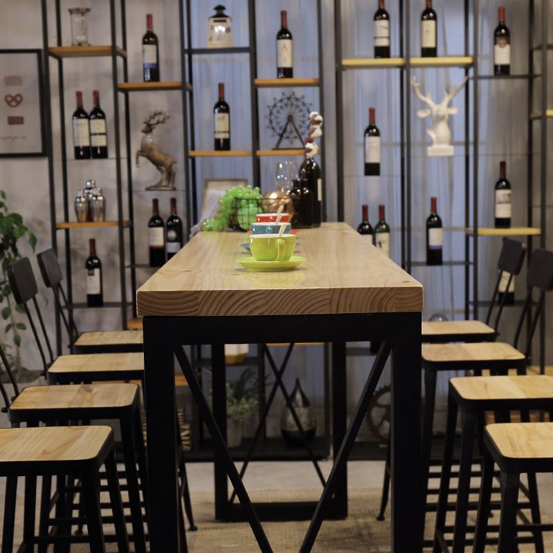 Pine Wood Bar Table Industrial Bar Dining Table with Sled Base in Black Clearhalo 'Bar Furniture' 'Bar Tables' 'bar_tables' 'furn' 'furn_bar_tables' 'Furniture' 'furniture_bar_tables' 'Kitchen & Dining Furniture' 1200x1200_d2d363fc-af55-47e3-943b-c8ceaddedd5f