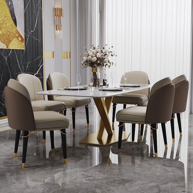Contemporary Sintered Stone Top Dining Room Set with Rectangle Table and Pedestal Base Dinette Set Clearhalo 'Dining Room Sets' 'Dining Tables & Seating' 'dining_room_set' 'furn' 'furn_dining_room_set' 'Furniture' 'furniture_dining_room_set' 'Kitchen & Dining Furniture' 'kitchen&dining_furn' 'kitchen' 1200x1200_d2d546df-3040-4419-bccb-41a40d7c41ae