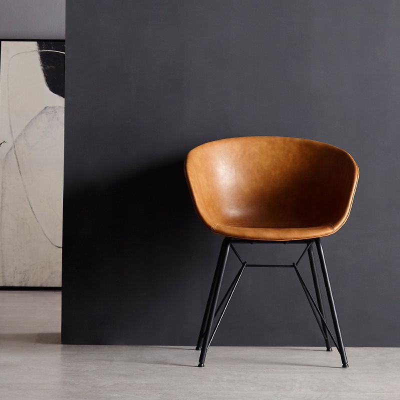 Modern Arm Chair Leather Indoor Dining Chair with Metal Frame