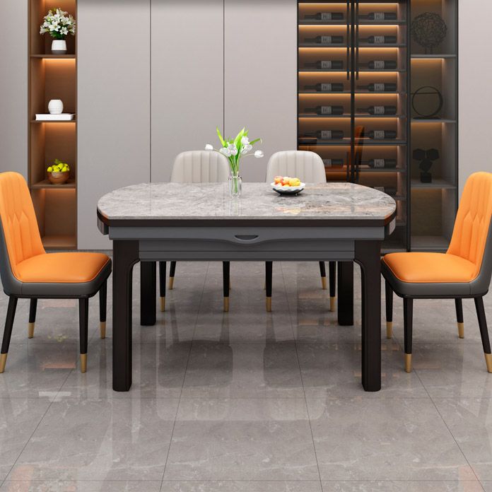 Tavolo da pranzo moderno rotondo in pietra con base in legno di gomma per sala da pranzo