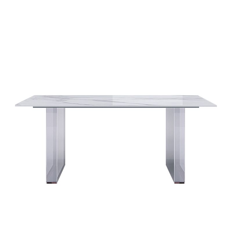 Stone Center Top Dining table Acrylic Double Pedestal Modern White Dinette Table Clearhalo 'Dining Tables & Seating' 'Dining Tables' 'dining_table' 'furn' 'furn_dining_table' 'Furniture' 'furniture_dining_table' 'Kitchen & Dining Furniture' 1200x1200_d2db50f7-9fba-4bf9-98c1-c020c606d363