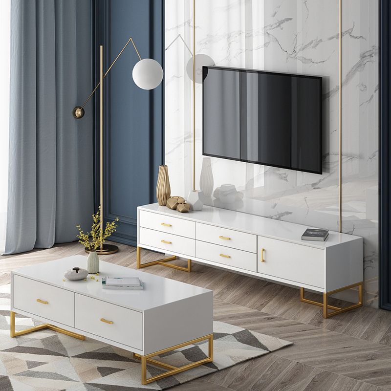 Glam Wood TV Stand Console White Enclosed Storage TV Media Stand for Living Room Clearhalo 'furn' 'furn_tv_stands_entertainment_centers' 'Furniture' 'Living Room Furniture' 'TV Stands & Entertainment Centers' 'TV Stands & Media Storage Furniture' 'tv_stands_entertainment_centers' 1200x1200_d2dc3a88-8786-4457-a938-8fc436a57a9b