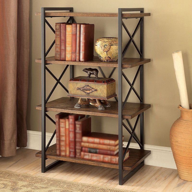 Industrial Open Etagere Bookshelf with Black Iron Frame Solid Wood Shelf Clearhalo 'Bookcases' 'furn' 'furn_bookcases' 'Furniture' 'furniture_bookcases' 'kitchen' 'kitchen_bookcases' 'Living Room Furniture' 'Office Furniture' 1200x1200_d2dce5eb-a0fb-4c3c-b618-4bc067be2946