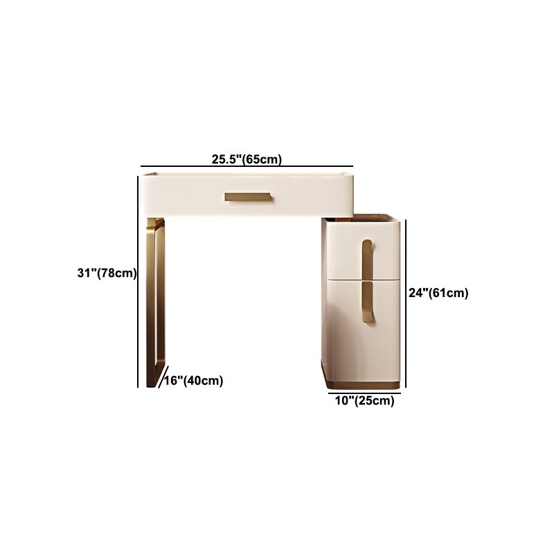 Tavolo da vanità in vetro in legno massiccio set con sgabello e specchio da 25,59 "w a 3-catrawer trucco